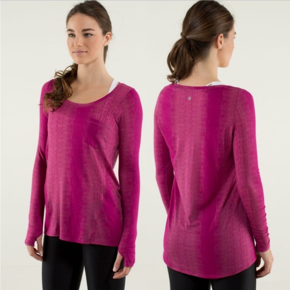 LULULEMON misty stripe burnout raspberry pink Inner Calm long sleeve tee 8